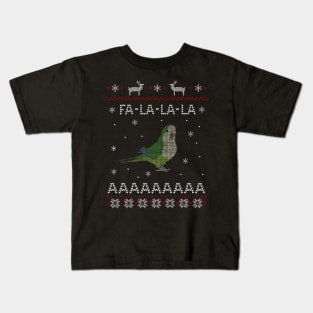 FA LA LA Ugly Christmas Green Monk Parakeet Kids T-Shirt